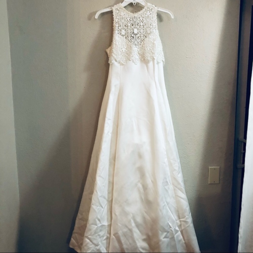 Jessica McClintock white halter lace wedding dress